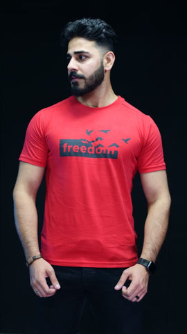 Crimson Liberty: Red Tee with Bold Black Freedom Print (LTS-53)