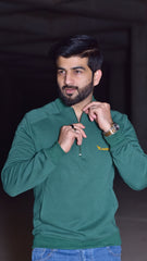 Harmony in Hues: Verdant Vista Half-Zip with Mustard Emblem (LS-34)