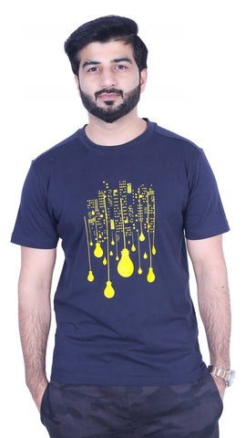 Urban Horizon Blue Tee: Bright Cityscape Elegance (LTS-55)