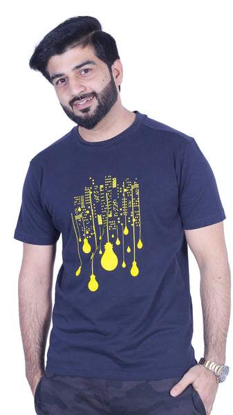 Urban Horizon Blue Tee: Bright Cityscape Elegance (LTS-55)