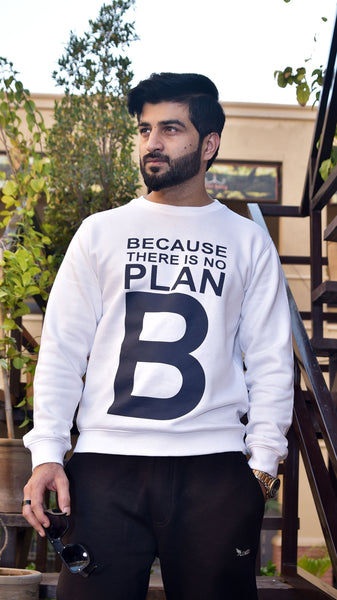 White Sweatshirt with Graphic Print, Plan B  (LS –36)