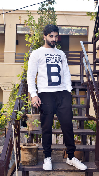 White Sweatshirt with Graphic Print, Plan B  (LS –36)