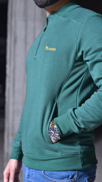 Harmony in Hues: Verdant Vista Half-Zip with Mustard Emblem (LS-34)