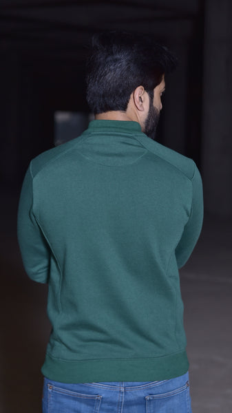 Harmony in Hues: Verdant Vista Half-Zip with Mustard Emblem (LS-34)