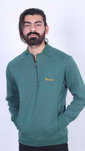 Harmony in Hues: Verdant Vista Half-Zip with Mustard Emblem (LS-34)