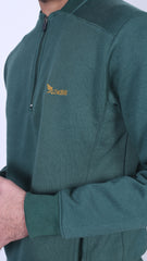 Harmony in Hues: Verdant Vista Half-Zip with Mustard Emblem (LS-34)